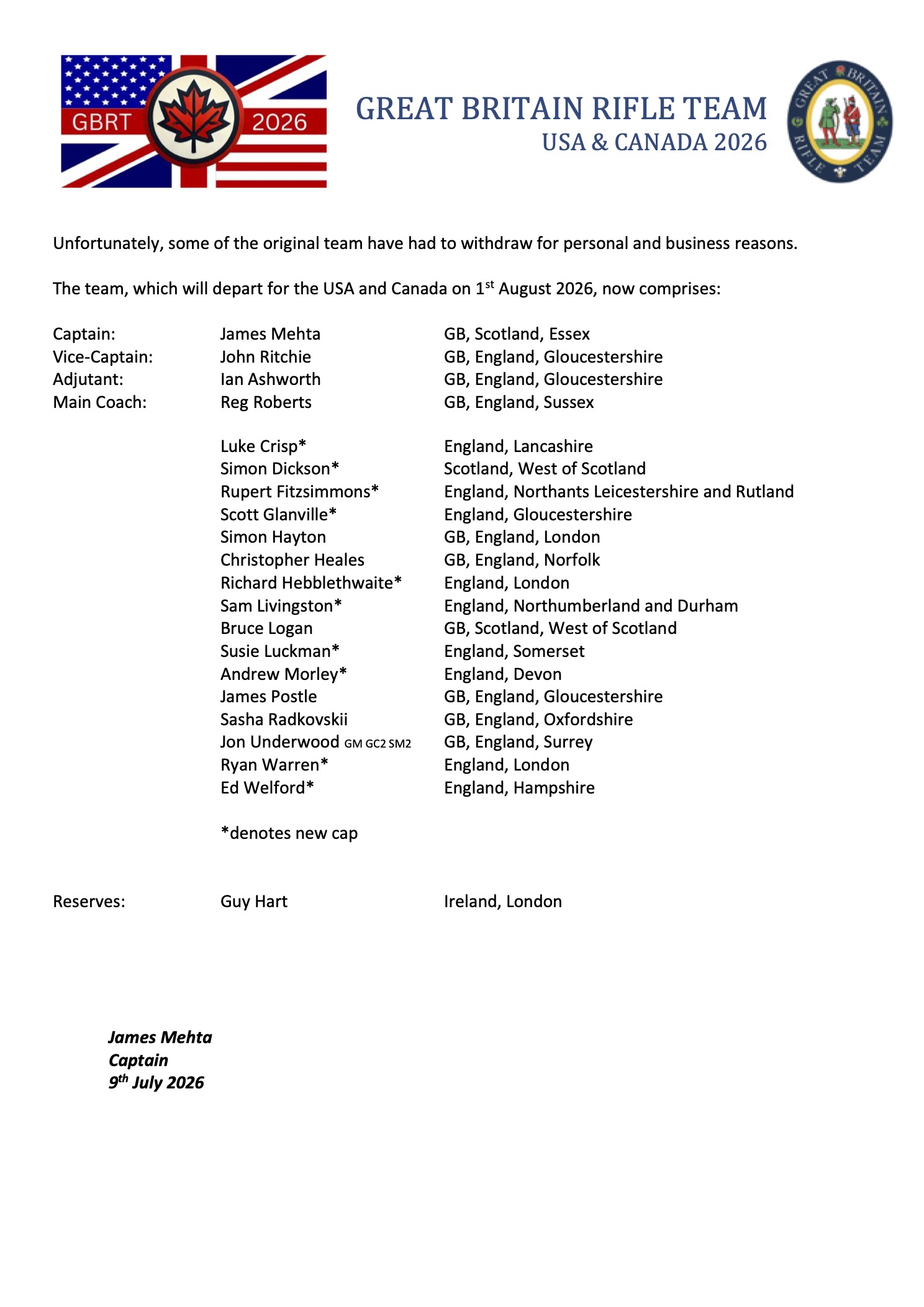 Team Announcement Update